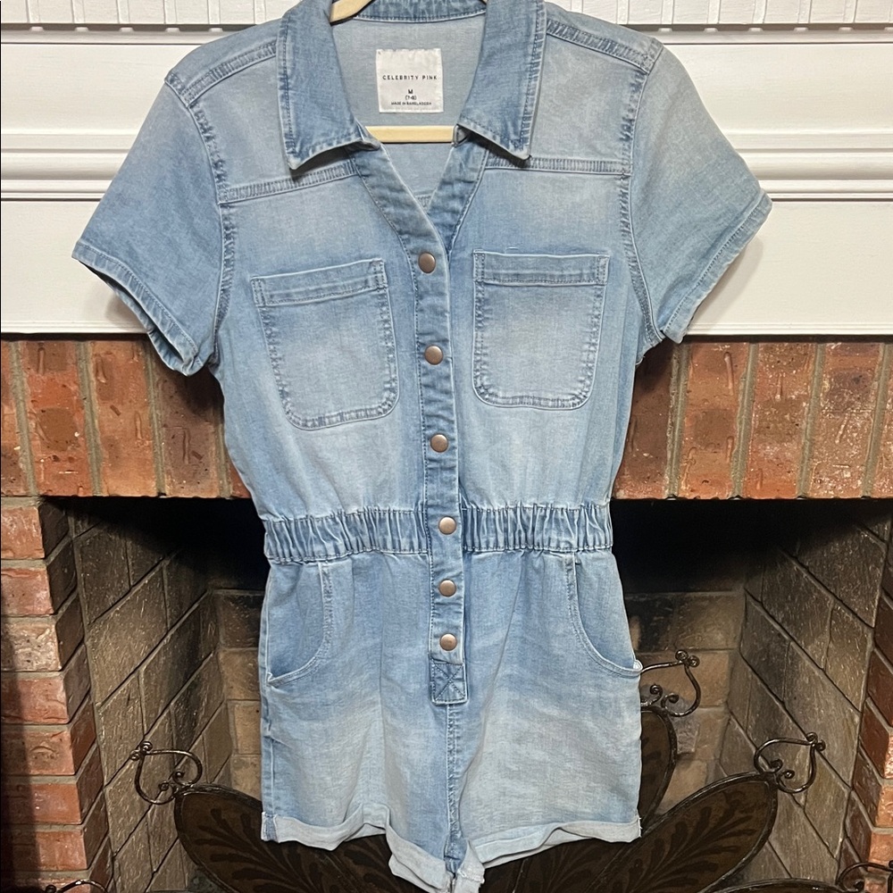 Celebrity Pink Light Blue Denim Short Sleeve Romper